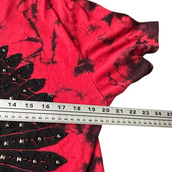 Affliction T-Shirt Men’s Medium Red Black Studded Indian Skull Short Sleeve Y2K - Picture 6 of 10